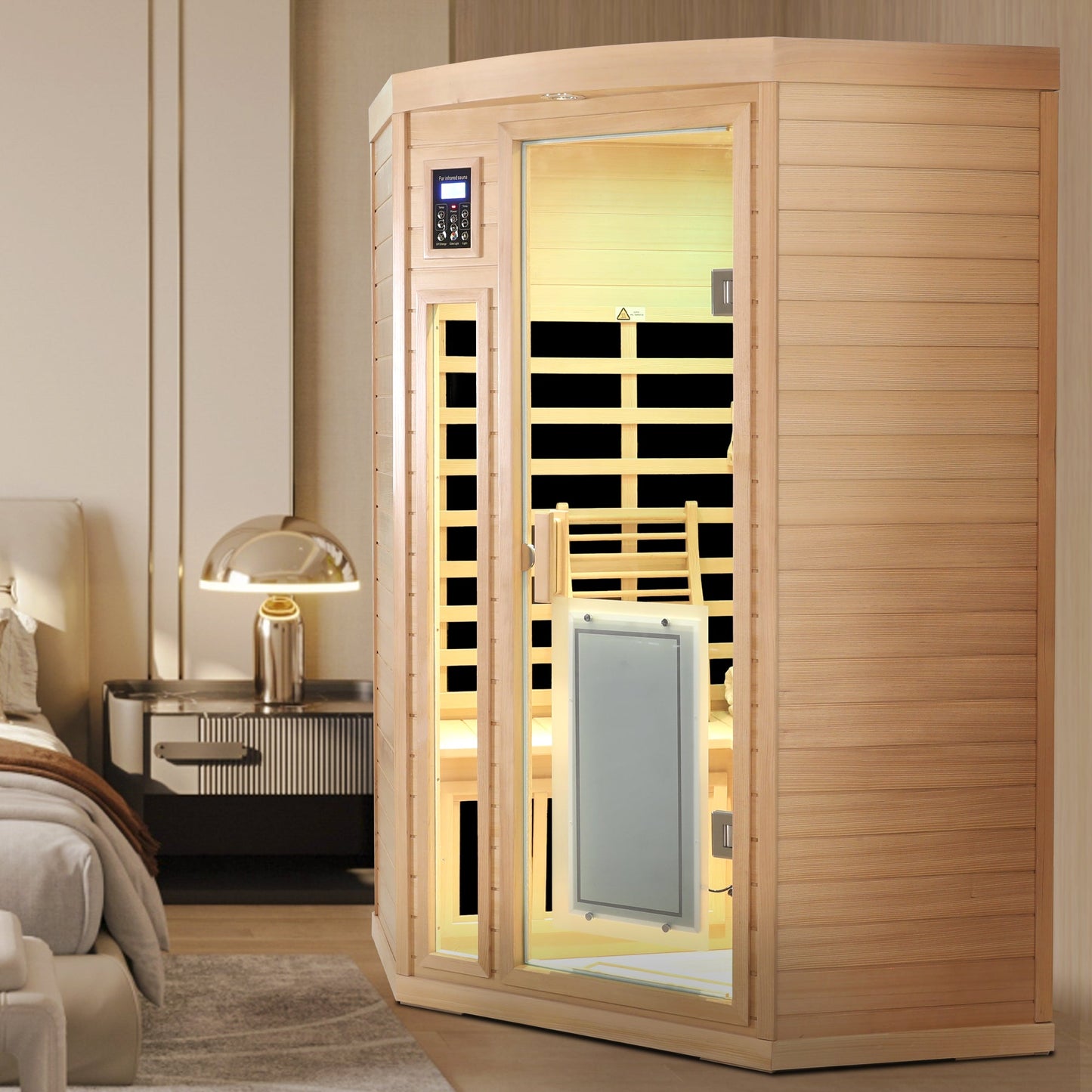 Low EMF Hemlock Wood Far-Infrared Indoor Two Person Sauna Room