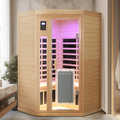 Low EMF Hemlock Wood Far-Infrared Indoor Two Person Sauna Room