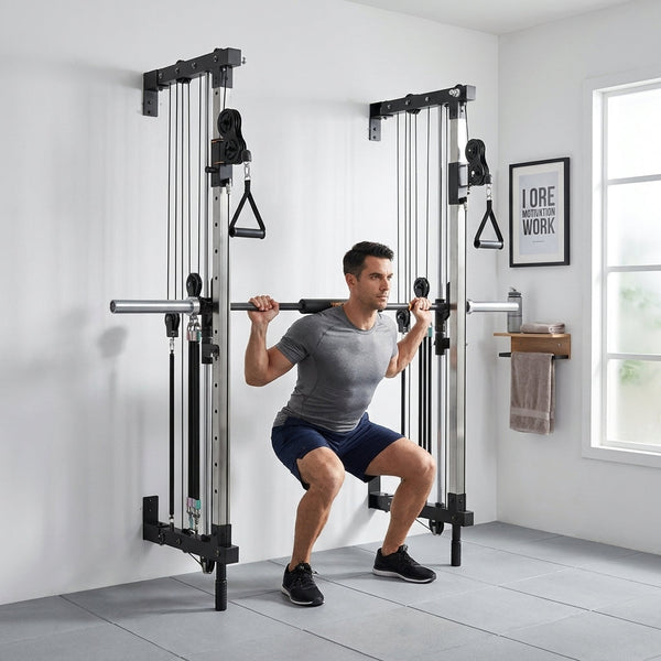 Wall-Mounted Smith Machine Built for Complete Home Workouts, Folding Design, 370 lb Resistance, Multi-User