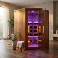 Multifunctional 2-3 Person Infrared Sauna for Home, 2180W Indoor Sauna with 7-Color LED Ambient Light, Red Light Feature, Oxygen Bar, Dual Bluetooth Speakers, 360° Surround Heating — Studio Shot