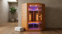 Multifunctional 2-3 Person Infrared Sauna for Home, 2180W Indoor Sauna with 7-Color LED Ambient Light, Red Light Feature, Oxygen Bar, Dual Bluetooth Speakers, 360° Surround Heating — Lifestyle