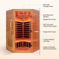 Multifunctional 2-3 Person Infrared Sauna for Home, 2180W Indoor Sauna with 7-Color LED Ambient Light, Red Light Feature, Oxygen Bar, Dual Bluetooth Speakers, 360° Surround Heating — How It Works