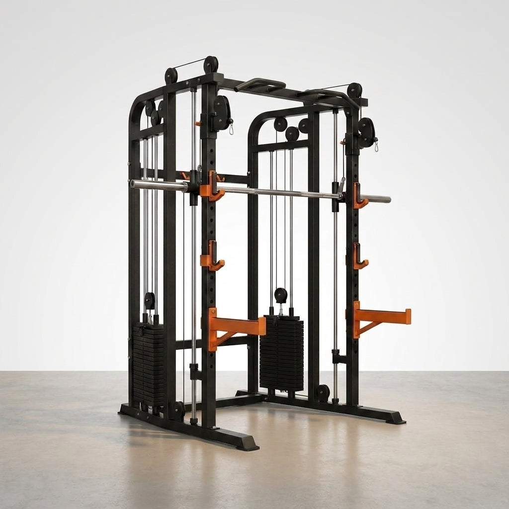 Smith Machine Cable Crossover Built for Full-Body Training, Durable Metal Construction, Multifunction Design — Studio Shot