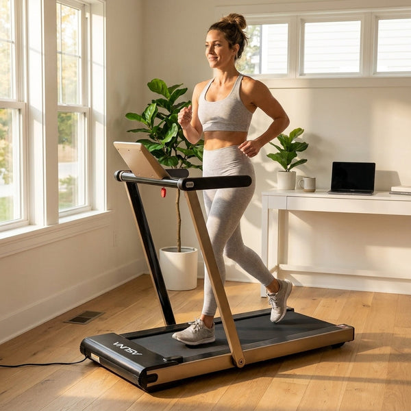 Space Saving Treadmill Built for Home Workouts, 2.5 HP Motor, Shock Absorption, 220 lb Capacity, Built-in Speakers